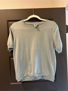 Talbots Petite Sage Green Knit Short Sleeve Top